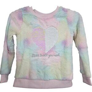 BTWEEN Girl's Fuzzy Pastel Tie-Dye Heart Sweater